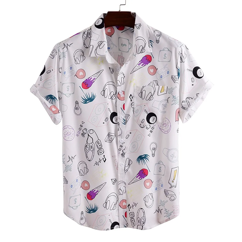 

Men Summer Hawaiian Shirt Fashion Retro Men's Casual Cartoon Print Short Sleeve Lapel Shirt Top Hawaiian Blouse Chemise Homme