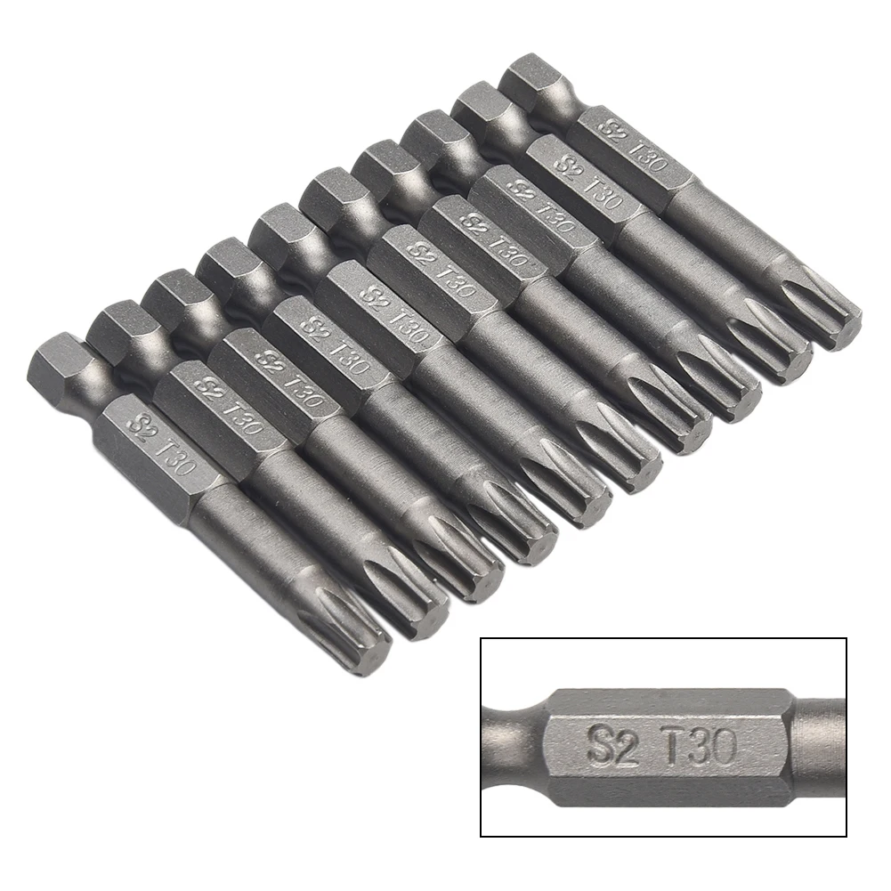 10Pcs 50mm T30 Magnetic Screwdriver Bits 1/4\