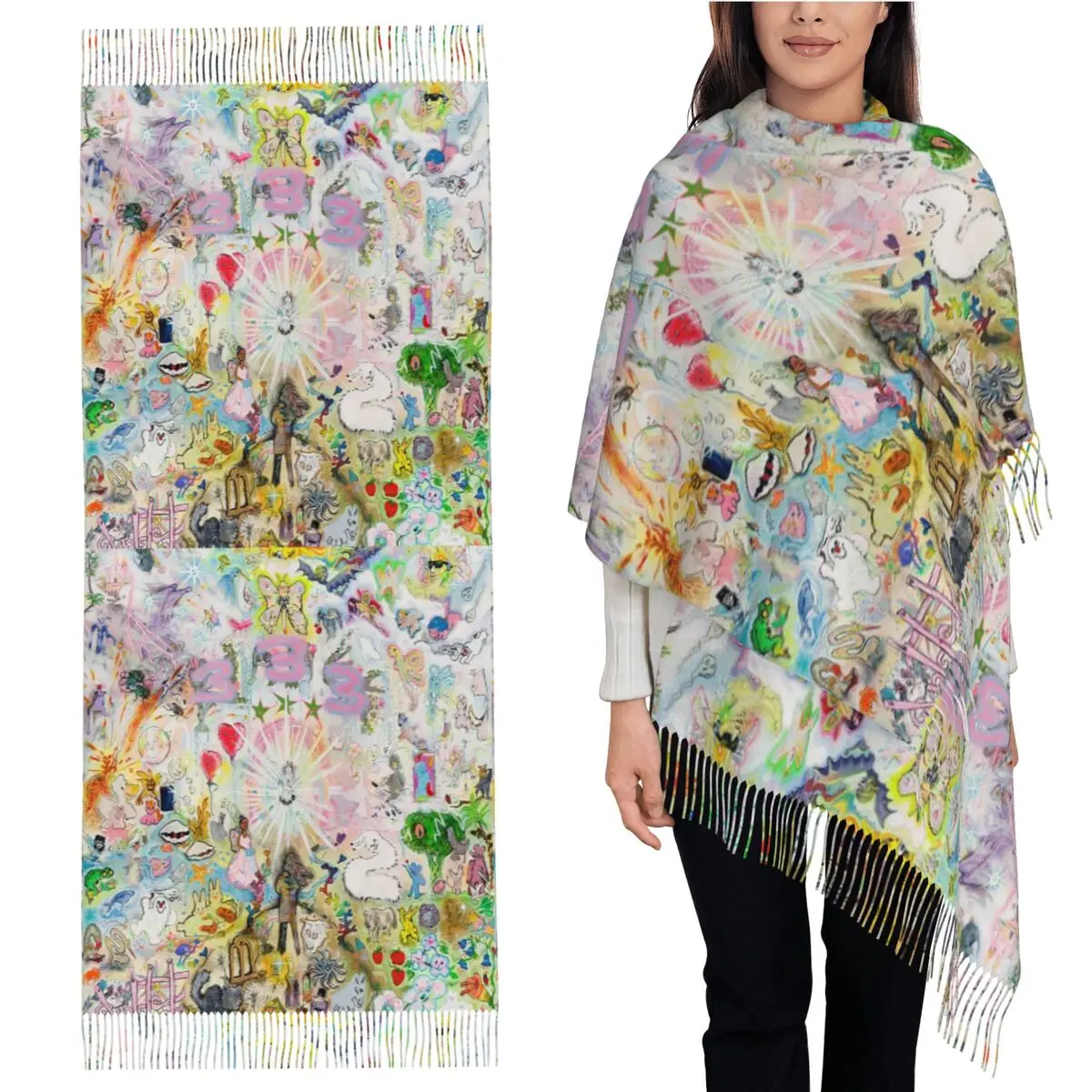 

Drain Gang Bladee 333 Album Cov Scarf Tassel Scarves for Women Soft Warm Shawls and Wraps Large Fall Winter Shawl Wrap