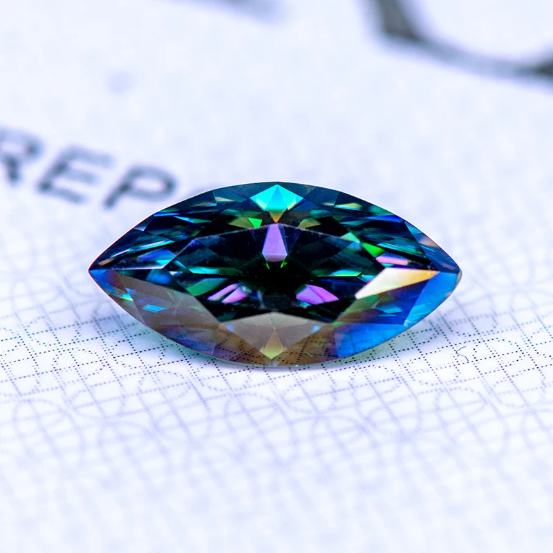 Moissanite Stone Rainbow Green Color Marquise Cut Gemstone Lab Grown Diamond For DIY Charms Woman Jewelry Making Materials