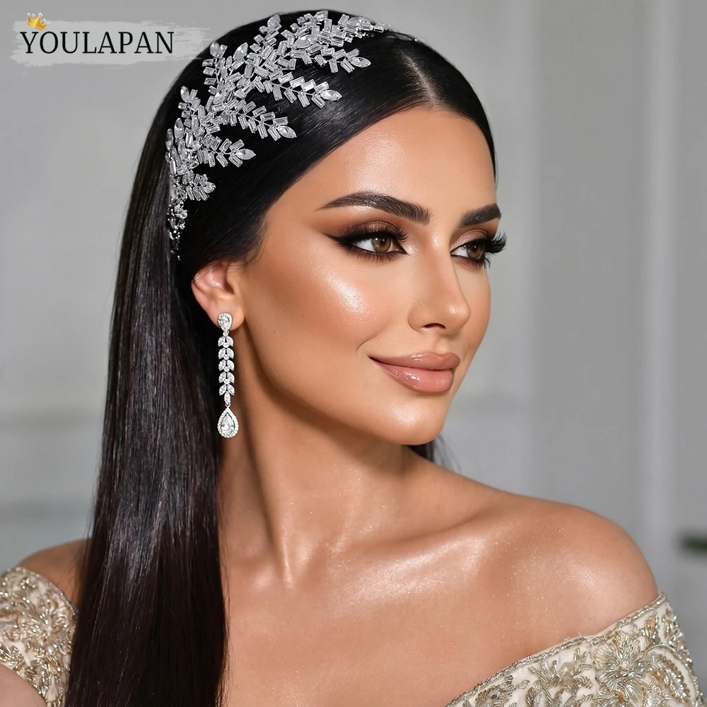 YouLaPan Luxury Rhinestone Bride Hair Hoop Wedding Headband Sparkling Silver Crystal Leaf Headpieces Hair Accessories HP1008