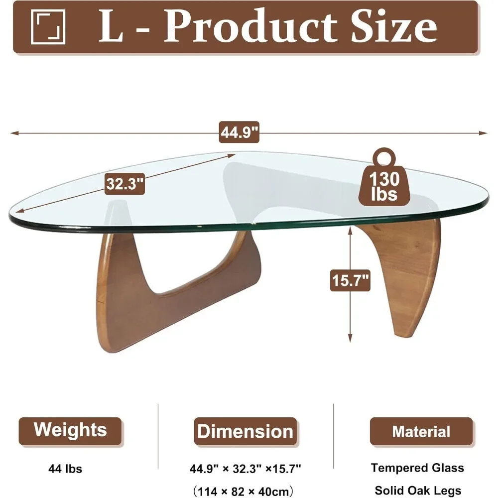 Living Room Coffee table - Triangular glass coffee table, wooden base, modern abstract coffee table for Study Room Office Hotel