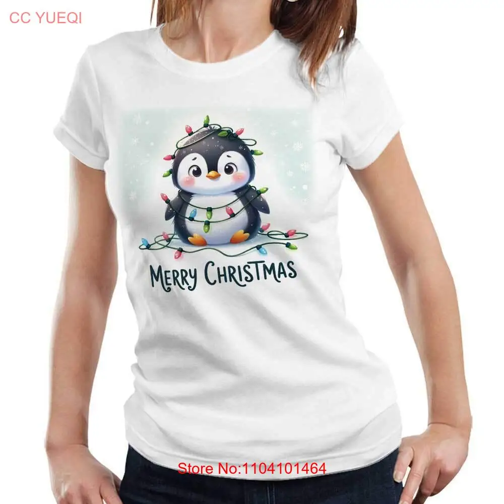 Merry Christmas Penguin Fitted Ladies Tshirt Xmas Festive Cute Yule Noel