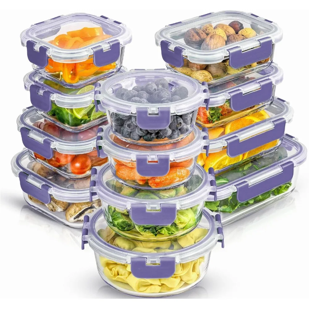 

24-Piece Borosilicate Glass Food Storage Containers with Airtight Lids, Freezer to Oven Safe Set for Meal Prep