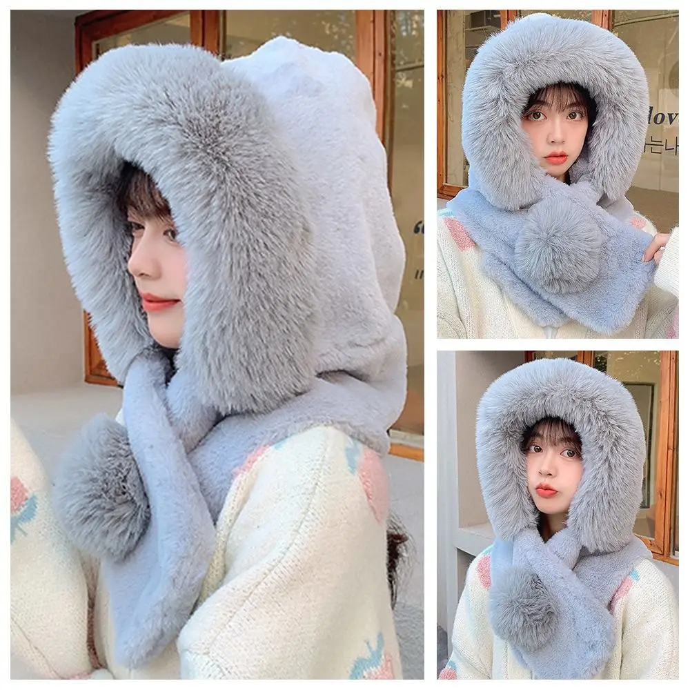 

Faux Fur Beanies Hat New Thicken Ear Protection PlushKnitted Cap Cold-proof Winter Warm Hat Scarf Set Women