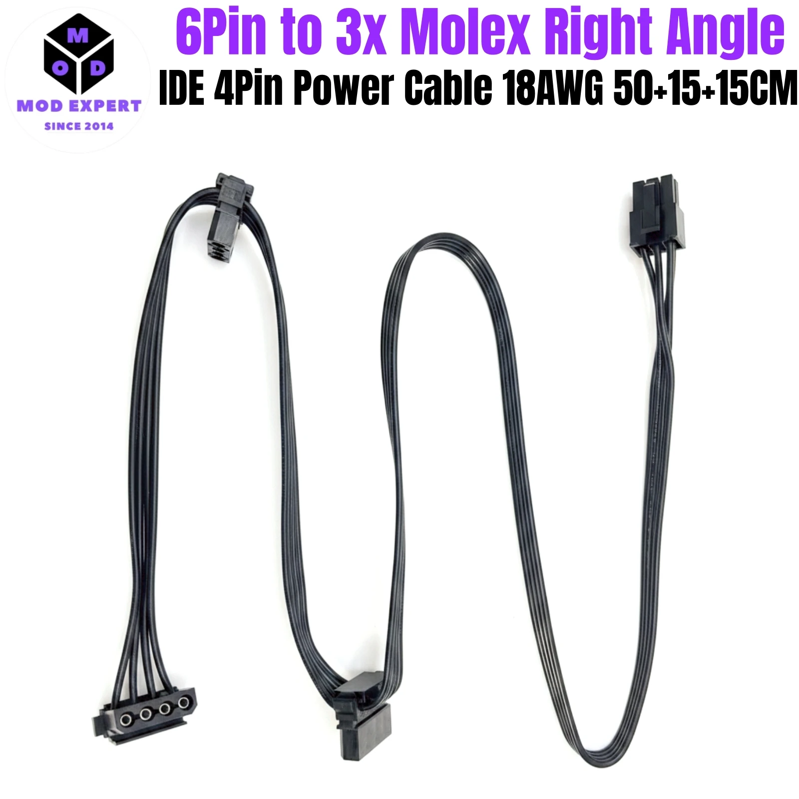6Pin to 3 Molex Angled, PATA PERIF IDE 4Pin Power Cable for Corsair CX750, CX650, C600, CX550, CX500, CX450, CX430 Modular Power