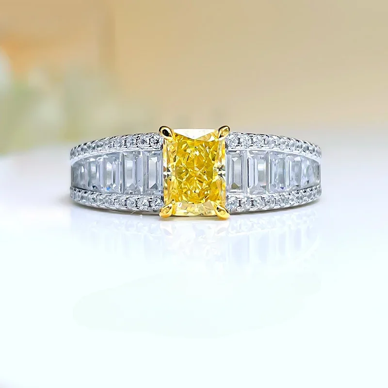 Ring high carbon diamond half circle crushed ice cut women's light luxury personalized high-end feeling jewelry 925 silver