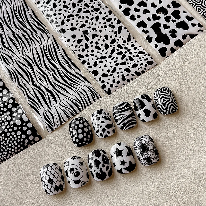 10 Rolls/Box Love Leopard Spots Nail Foils For Transfer Paper Abstract Stickers Sliders Nails Wraps Diy Nail Art Decoration