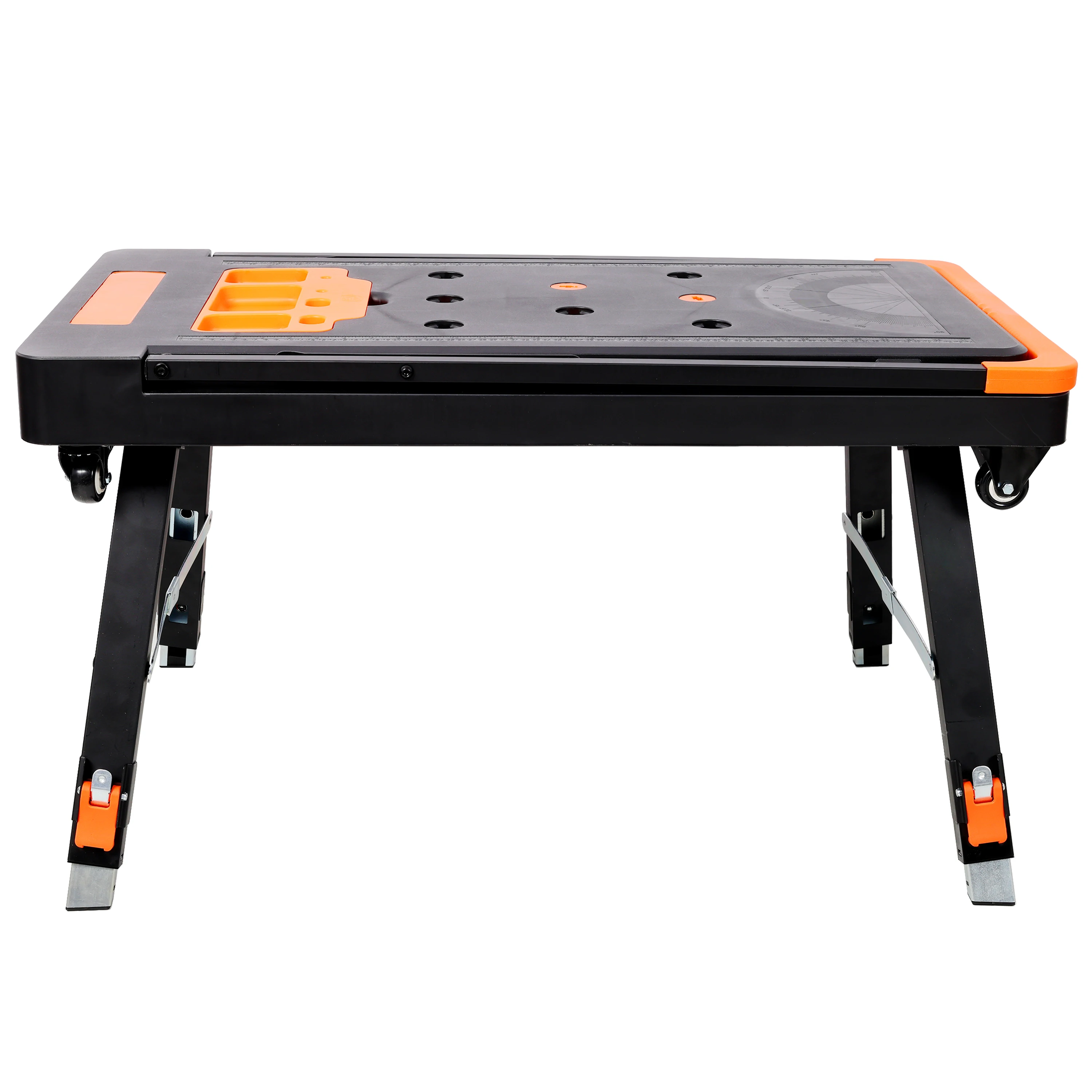 8-in-1 Folding Workbench Portable Heavy Duty Work Table with US Power Socket & Wheels, 550 Lbs Capacity Adjustable Height Workstation for Garage DIY Woodworking Scaffold Sawhorse Dolly