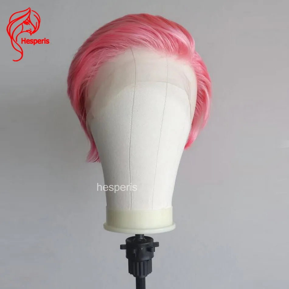 Hesperis Pre Plucked Pixie Cut Short Wig For Men Pre-Cut Cosplay Brazilian Remy Male Wigs Pink Human Hair Full Lace Wigs