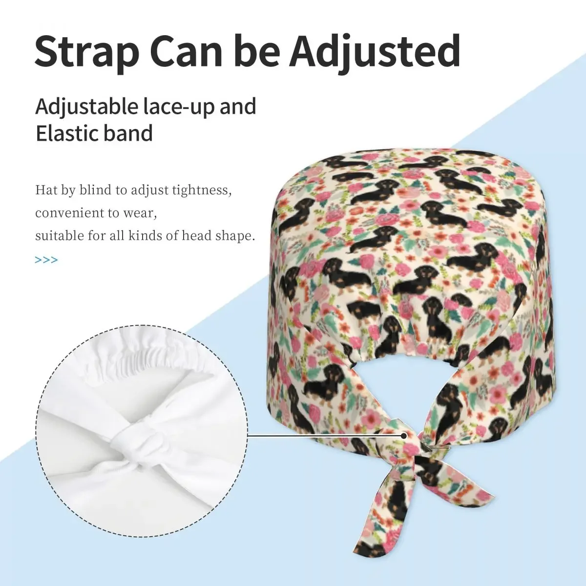 Dachshund Sausage Floral Dog Pattern Scrub Hat Doctor Working Surgical Cap Men Women Adjustable Nursing Caps for Dentist - view 4