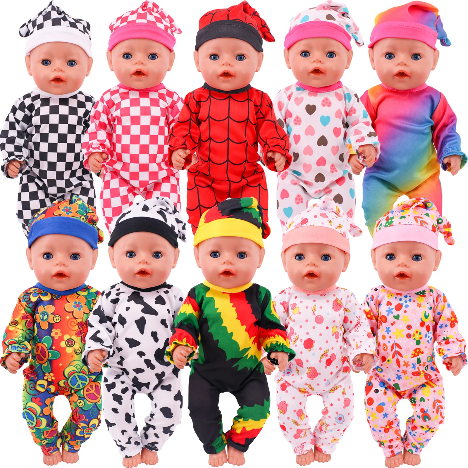 Doll Clothes 2Pcs/Set Clothes+Hat Daily Cute Outfit Pajamas For43CM Born Baby Doll&18Inch American Doll Accessories,Girl DIY Toy