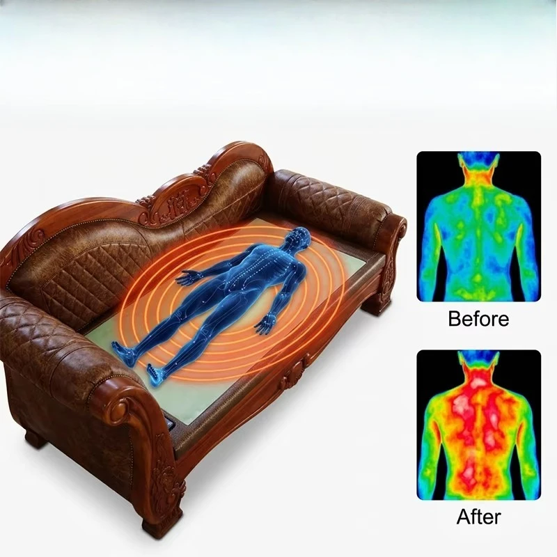 Best Selling Natural Jade Heated  Stone Therapy Bed with Wood Frame for Family Home Use Stress Relief