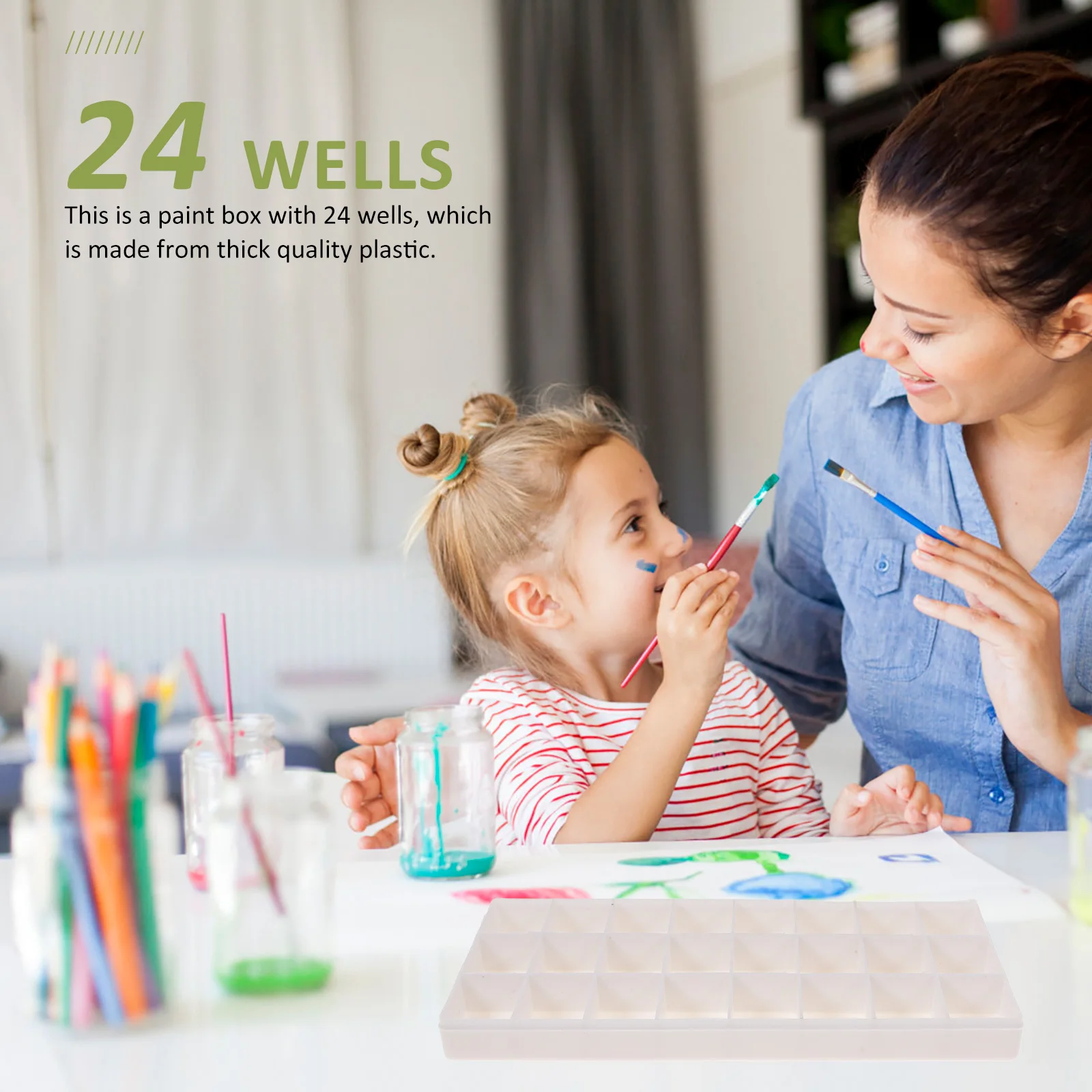 

24 Wells Plastic Paint Box Airtight Lid Keeps Paint Wet Watercolors Gouache Acrylic Oil Paintbox Grids Paintbox