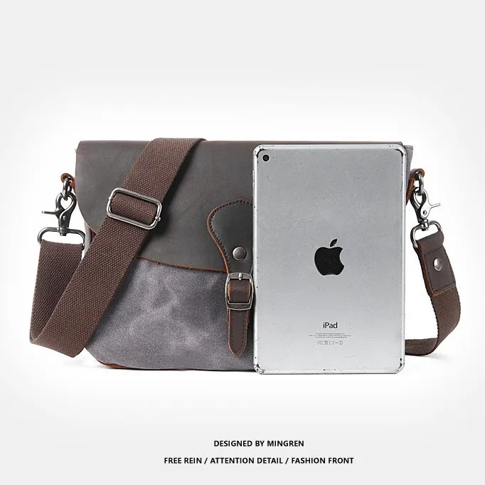 Men's Retro Oil Wax Canvas Shoulder Crossbody Bag Horizontal Style Casual Tote Bag Diagonal Sling Bag for Men