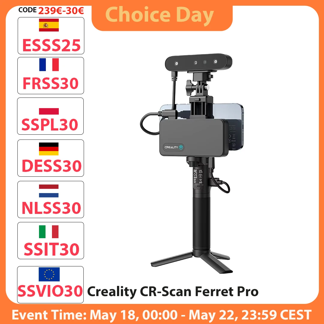 Scanner 3D Creality CR-Scan Ferret Pro, source de lumière infrarouge, vitesse de numérisation jusqu'à 30 ips, précision de 0,1 mm, distance de travail de 150 à 700 mm