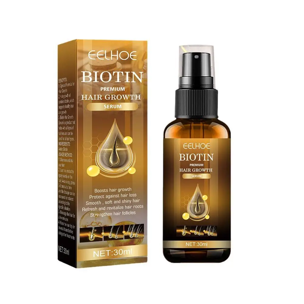 Biotin minyak esensial perawatan rambut, produk perawatan Anti rambut rontok perawatan kulit kepala untuk pria wanita 30ml