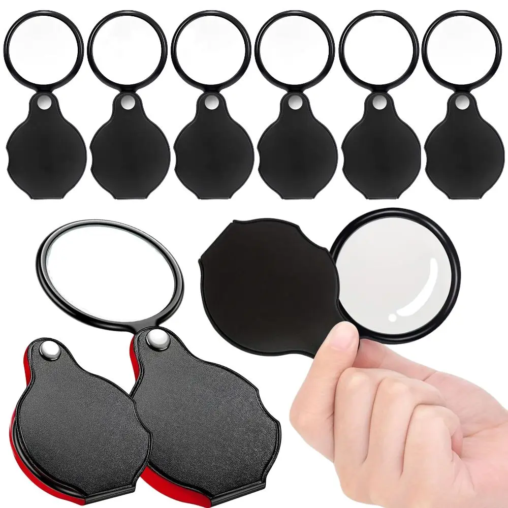 1/2/4pcs 10X Portable Folding Pocket Magnifying Glass with Leather Case Mini Handheld Magnifier for Reading Coins Jewelry YMY