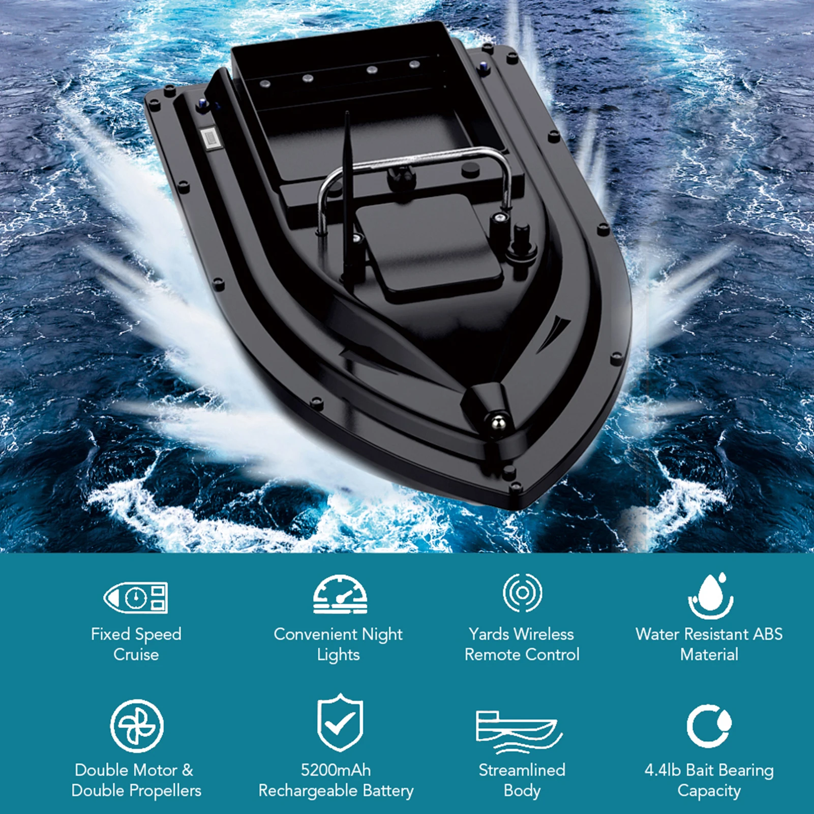 

Fishing Lure Boat Wireless Remote Control Fishing Bait Boat 4.4lb Bearing Capacity Fishing Feeder Device 300m Remote Range