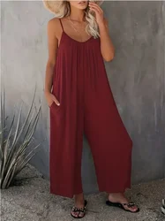 Plus Size Women's 1XL-5XL Fashionable Solid Color Jumpsuit Ladies Casual Suspender V-neck Casual Loose Elegant Jumpsuit
