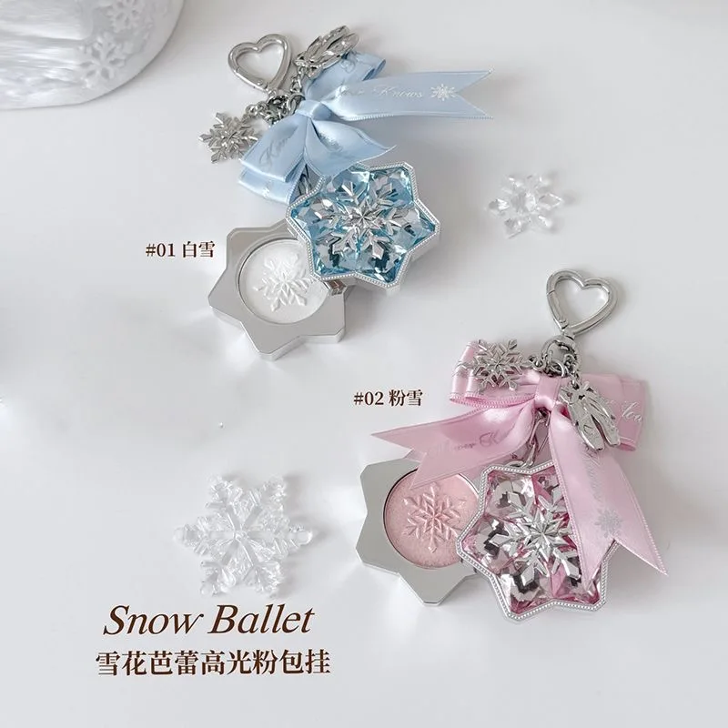 Flower Knows Snow Ballet Highlighter Powder Charm Shimmering Diamond Glow,Portable Makeup Pendant Makeup Highlights