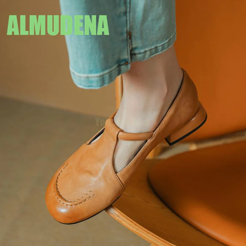 

Round Toe Mary Jane Shoes for Women In Spring and Autumn Solid Color Flat Sole Single Shoes Buckle Low Heel Leather Shoes