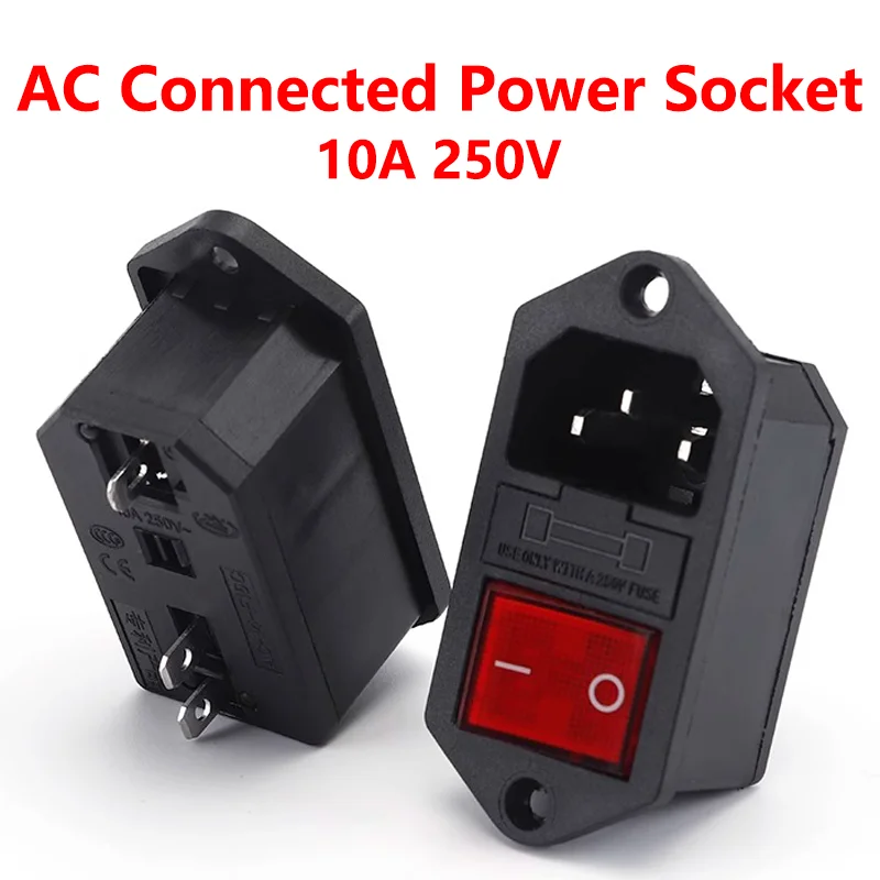 

Red Rocker Switch 10A250VAC 3Pin Terminal Power Socket With 10A Fuse Switch AC-01B-1 AC Power Cord Inlet Plug Socket