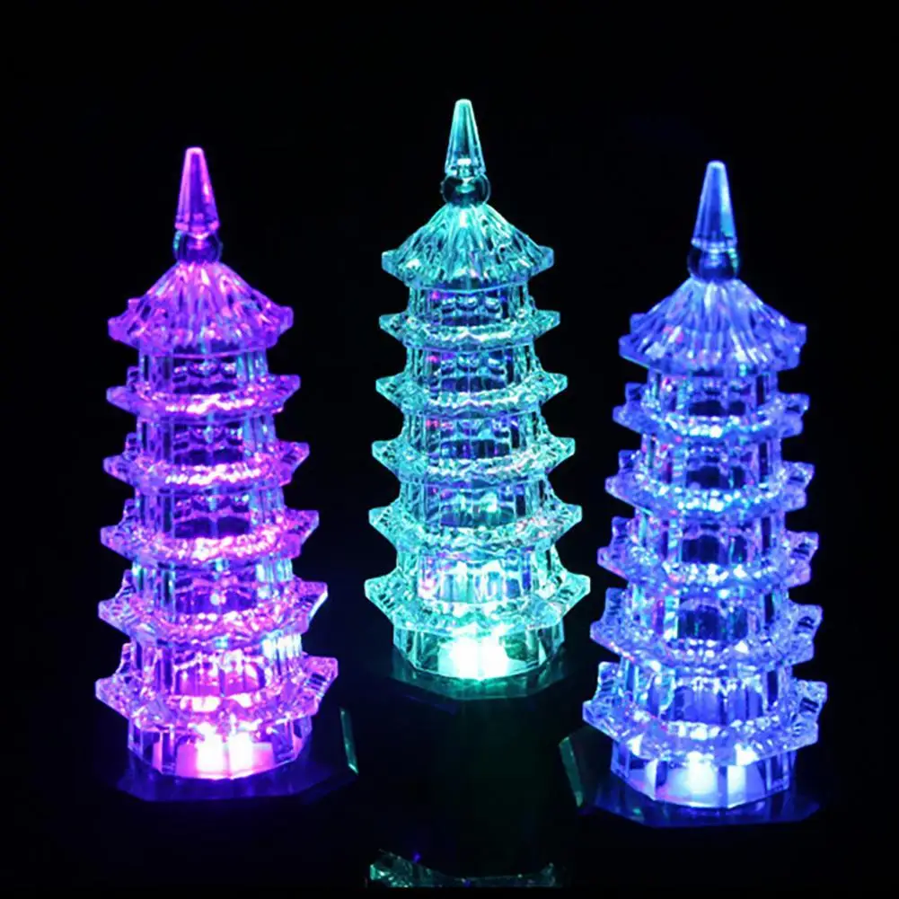 Night Light Battery Powered Colorful Lights Acrylic Pagoda Tower Shape LED Lamp 7 Colors Changing Pagoda Tower Shape LED Light