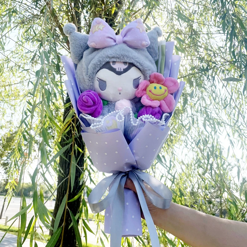 Cartoon Doll Flower bouquet Kuromi Cinnamoroll Mymelody KT Kawaii  Anime Plush Toys ValentineGirls Christmas Graduation Gifts