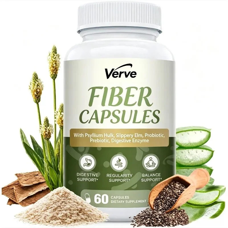 Psyllium Husk Fiber 3000mg Probiotics From Elm  Aloe Vera, Prebiotics, Digestive Enzymes - Intestinal Health Support 60 Capsules