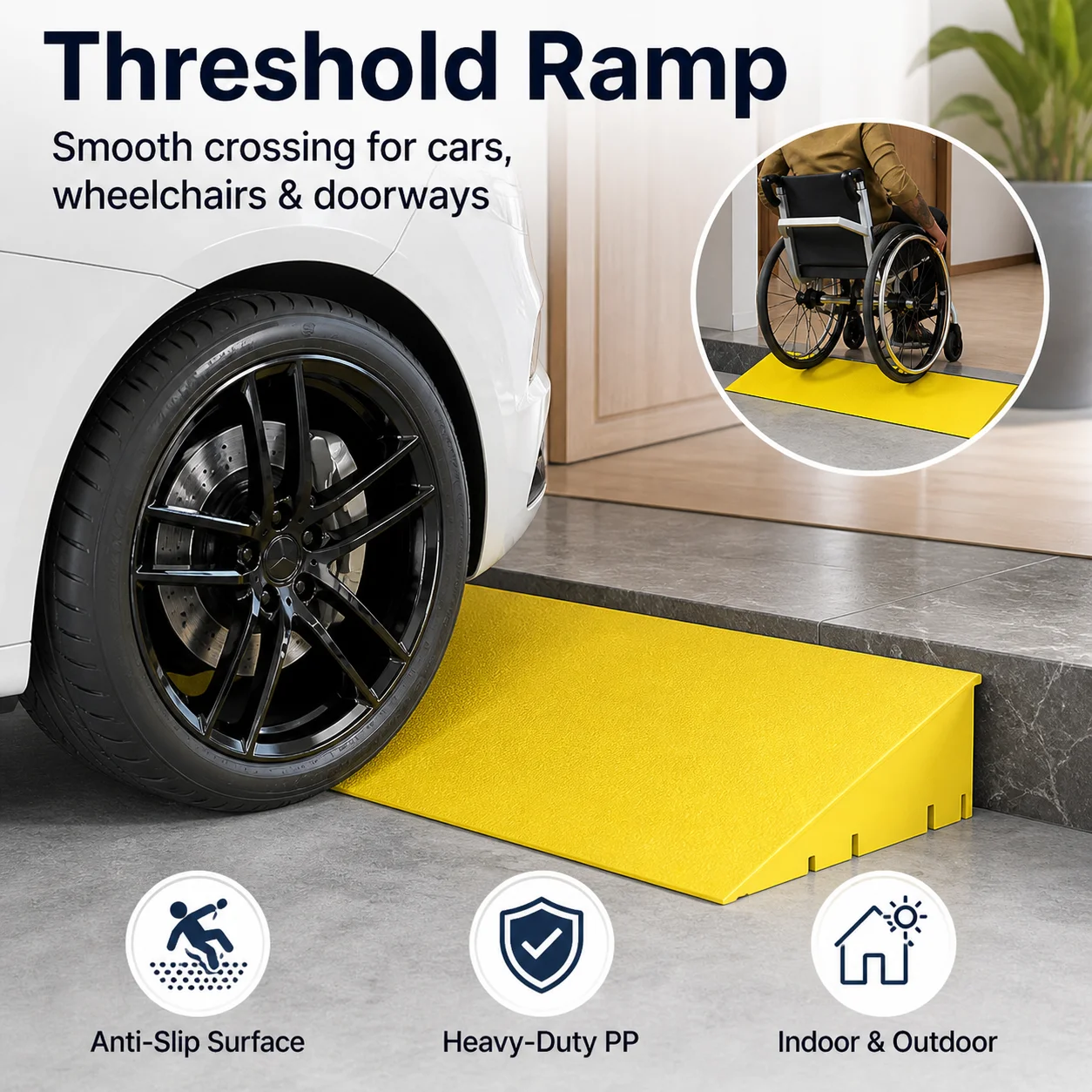 Heavy Duty PP Threshold Ramp Non Slip Doorway Step Ramp for Wheelchair Car Scooter Robot Vacuum
