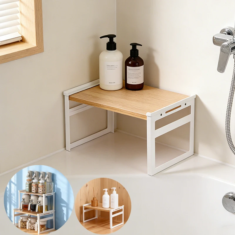 

Versatile Wooden Storage Rack for Kitchen Display Seasoning Rack for Countertop Makeup Organizer for Living Room and Bathroom