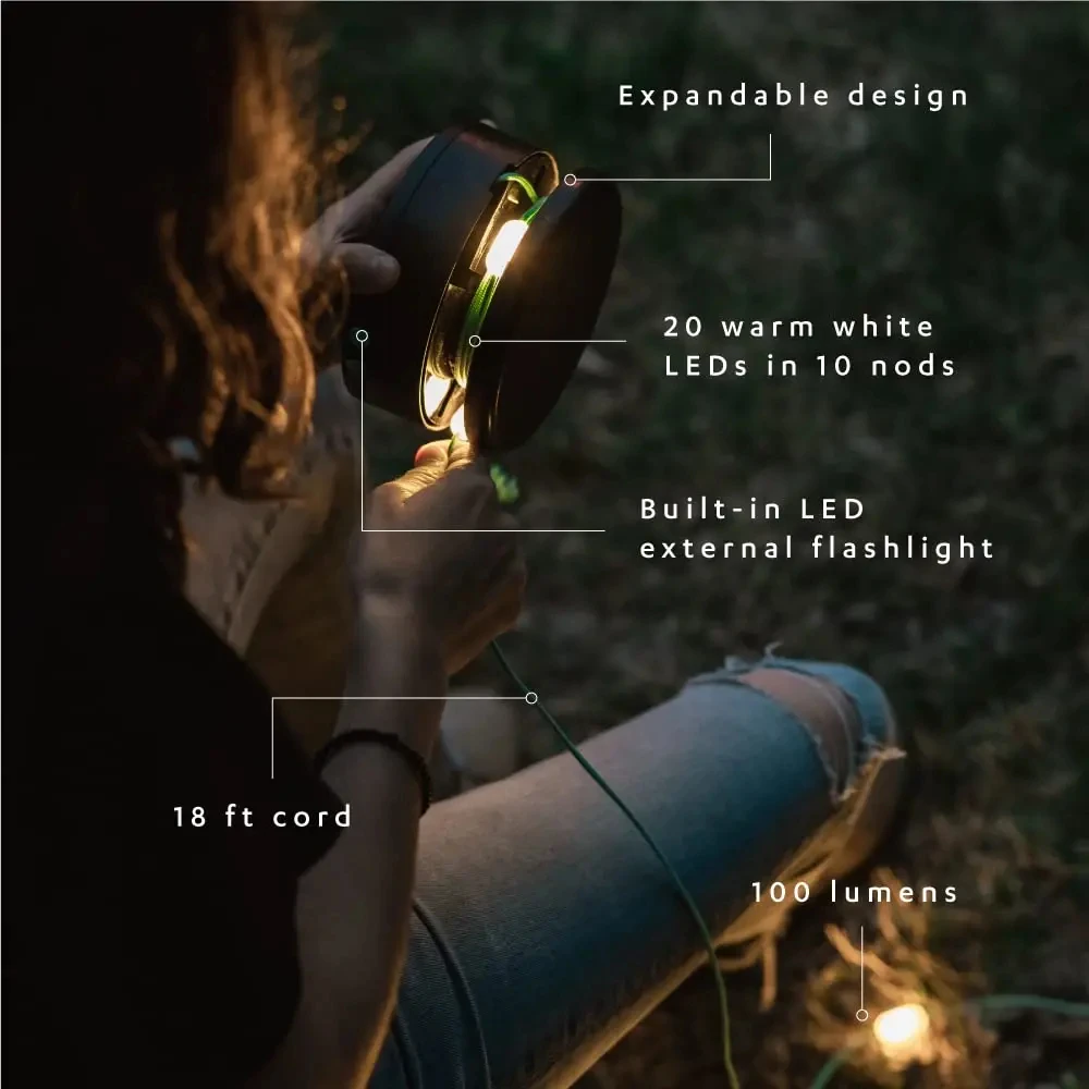 RV accessories Solar Outdoor Camping String Lights Phone Charger 100 Lumens LEDs Rechargeable Via Solar USB Detachable 5.5m Cord