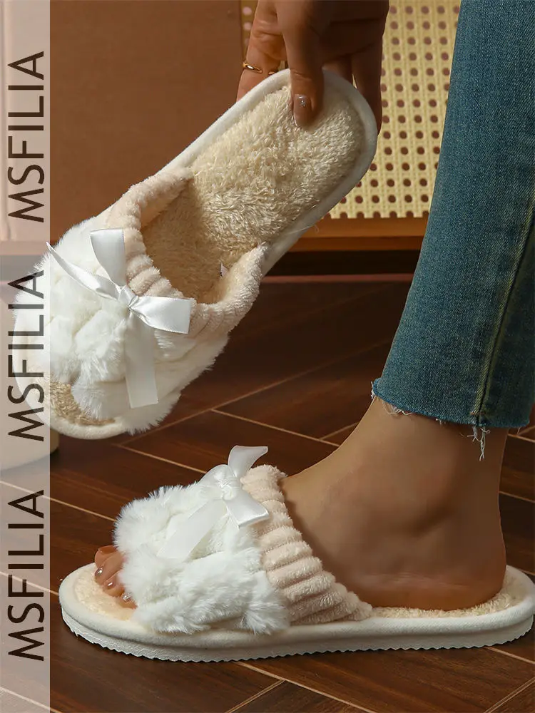 Msfilia Women's Warm Cotton Slippers with EVA Sole, Cozy Non-Slip Indoor & Outdoor House Shoes for Autumn & Winter view 2