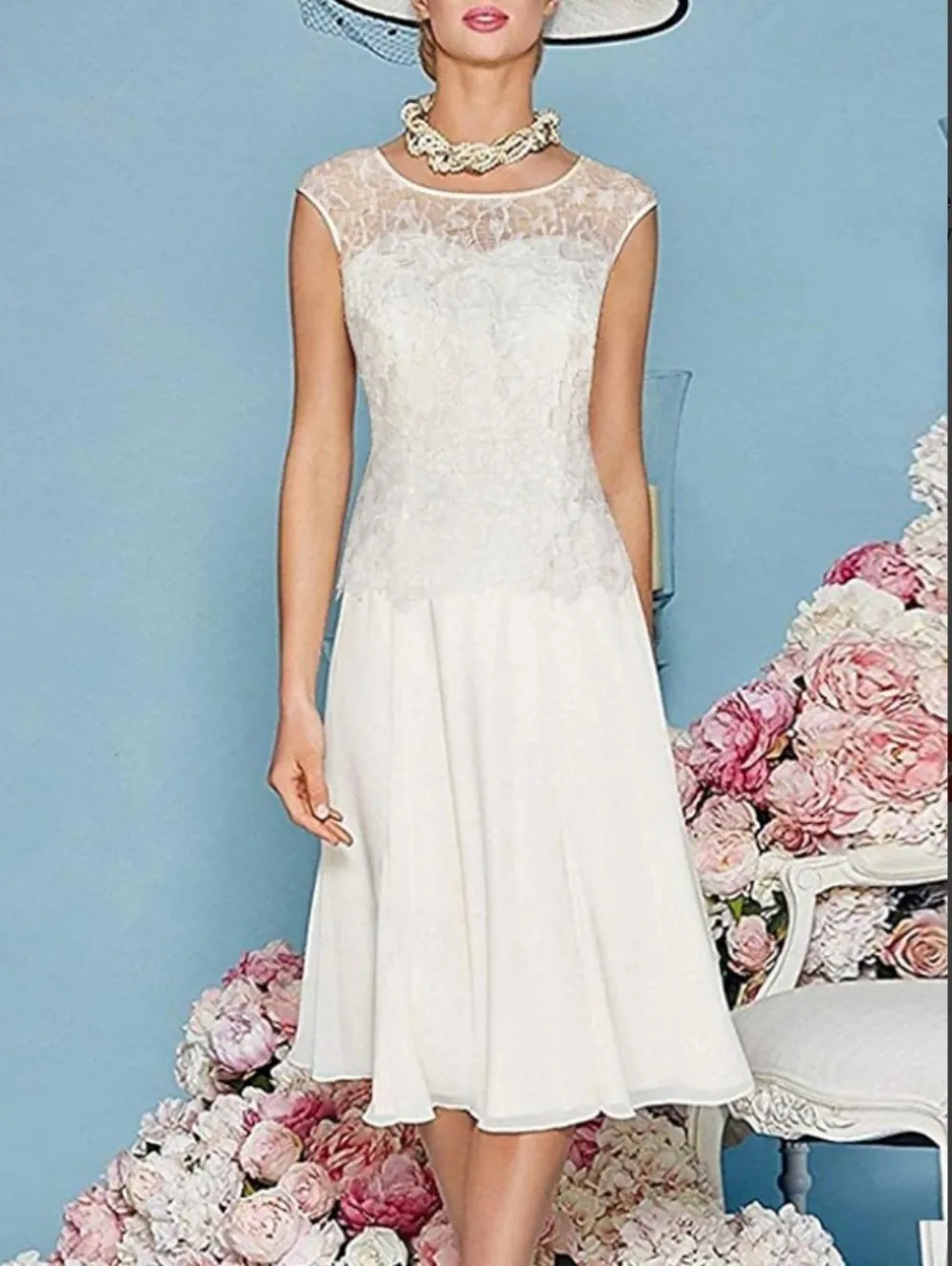 Vestido midi de dos piezas Forvety |   Chaqueta de manga larga con falda tubo con cuello redondo y corpiño de encaje, vestido formal y vestido de fiesta