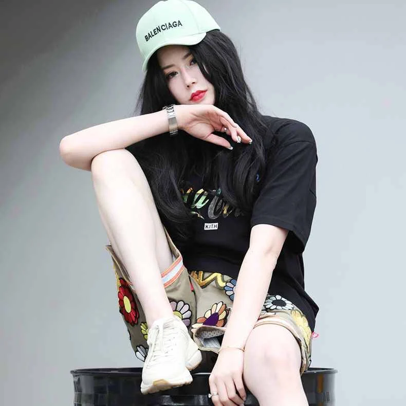 

Faionable Suower Embroidery Gold Tead orts Men's Loose Workwear Sports Pants Thin Versatile Five-Quarter Pants