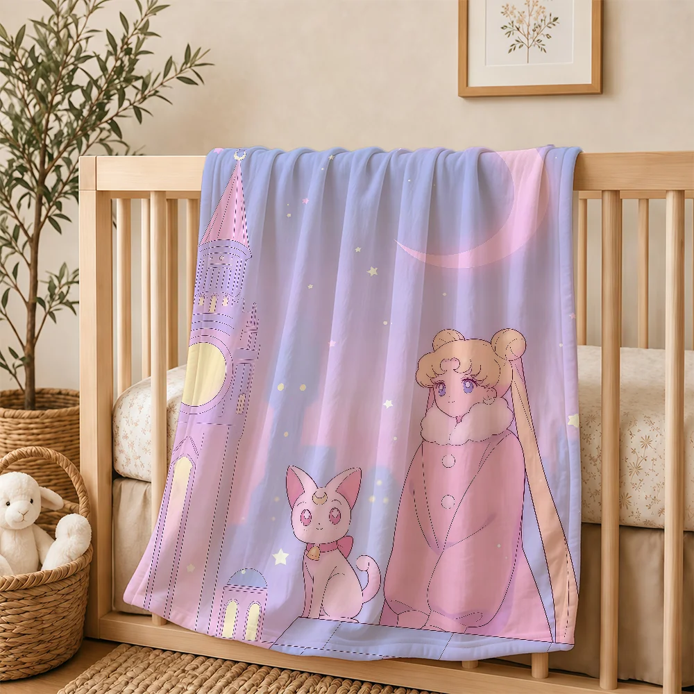 Anime S-SailorS M-MoonS Blanket For Soft Warm Knee For Bedroom Living Room Bed Sofa Camping Picnic Office Gift
