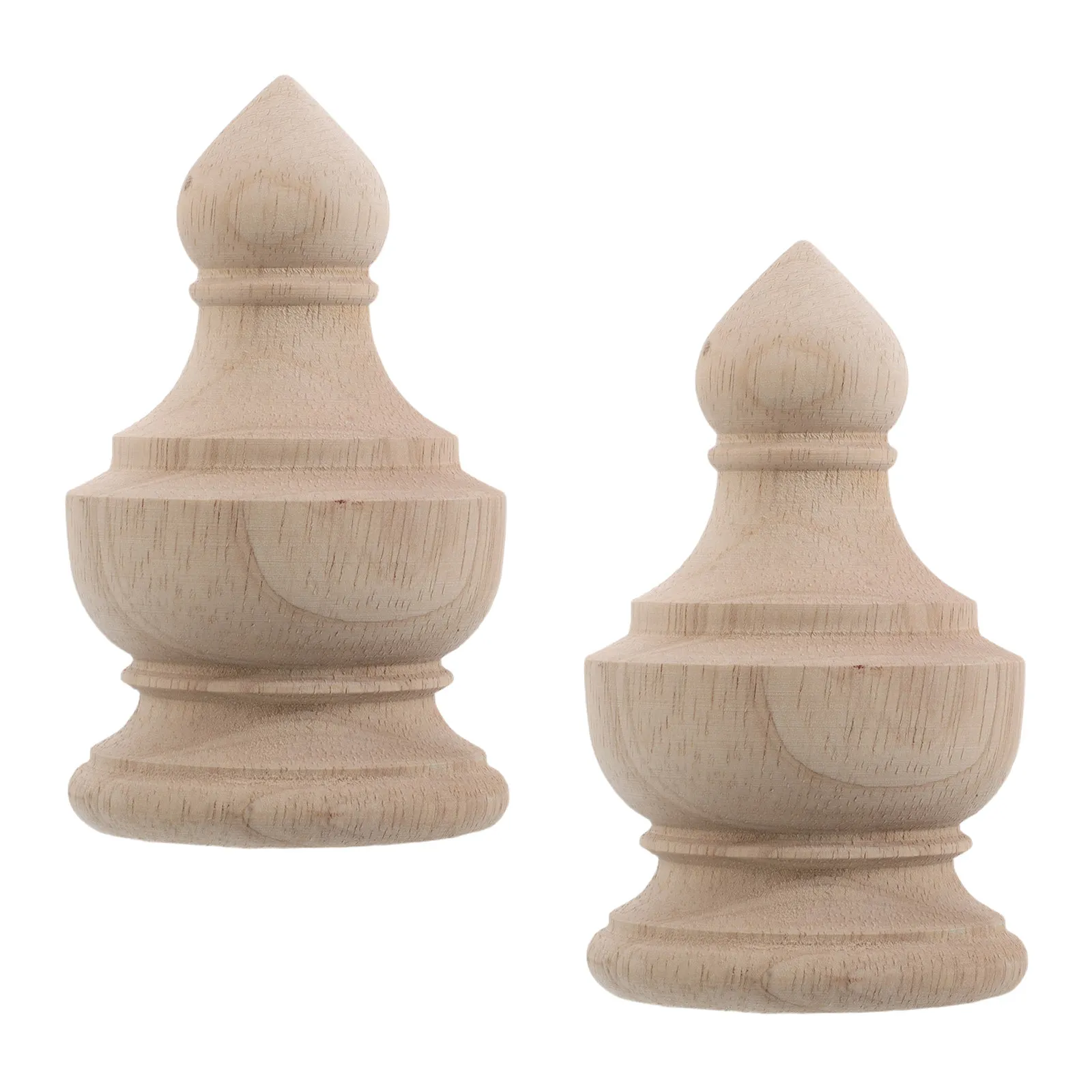 

2Pcs Unfinished Solid Wood Carved Finials Wood Post Caps for Indoor Fence Posts Staircase Handrail Bed Post Decorative Finials