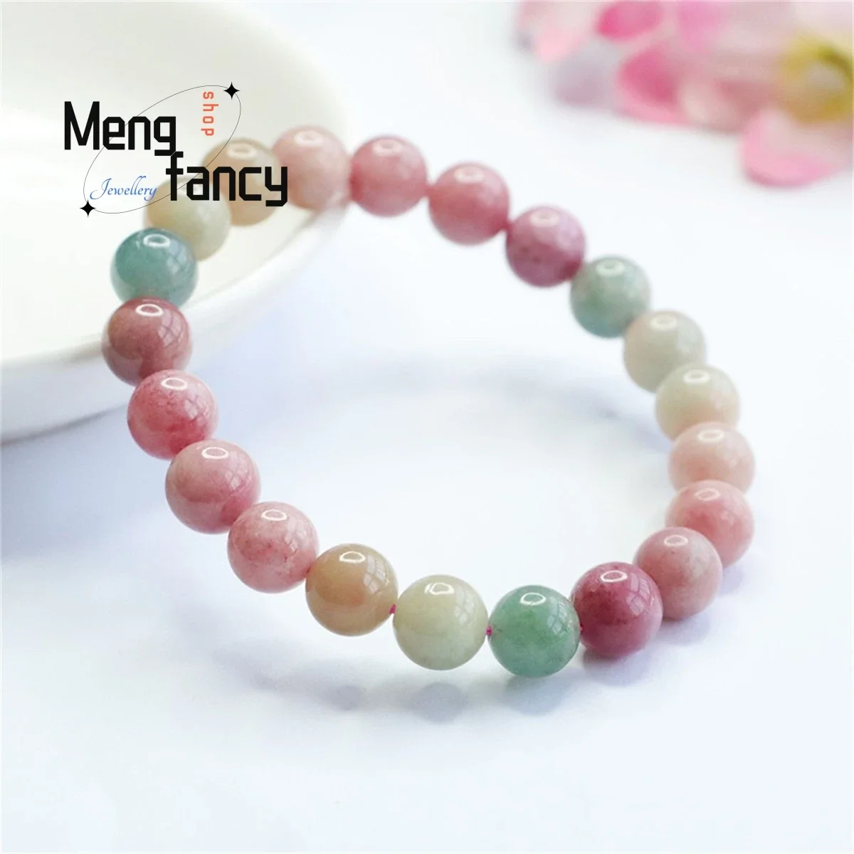 Natural Tourmaline Rainbow Gradient Color Full Flesh Crystal Multi-color Beads Bracelet Simple Personality Retro Fashion Women