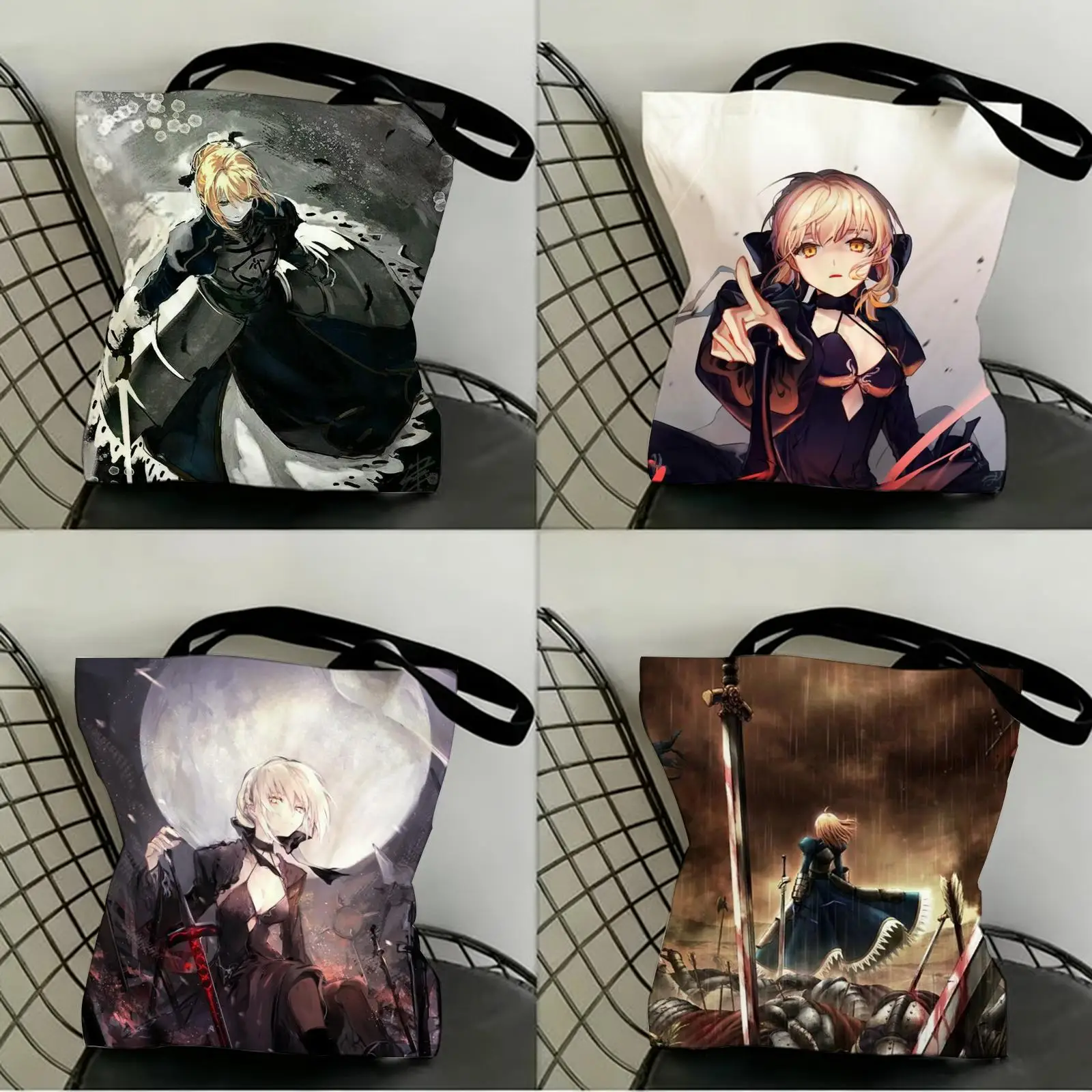 

F-Fate Night S-Saber Storage Bags Canvas Double-Sided Print Shopping Bag Large Capacity Aesthetic Reusable Tote Bag
