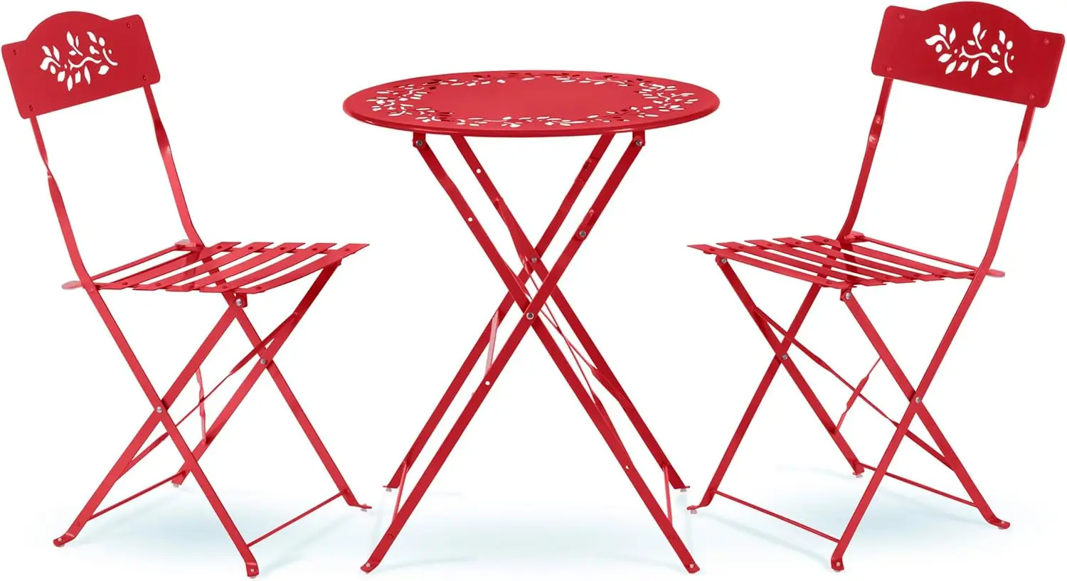 

Red Folding Bistro Set with Table and 2 Chairs for Indoor Outdoor Patio Seating