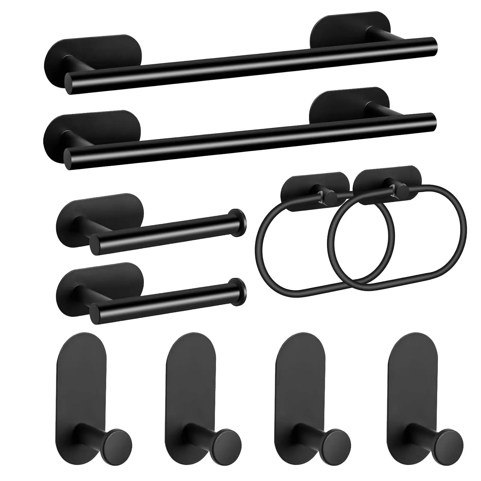 

Bathroom Hardware Set Self Adhesive Matte Black Bathroom Accessories Set Stainless Steel Robe Hooks Toilet Paper Holder Hardware