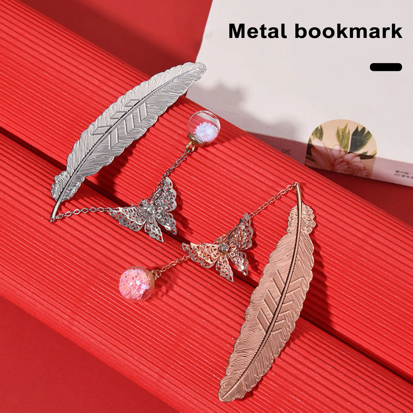 Retro Vintage Bookmark Metal Bookmark with Butterfly Tassels Chinese Feather Bookmark Gift Stationery Film Book Mark