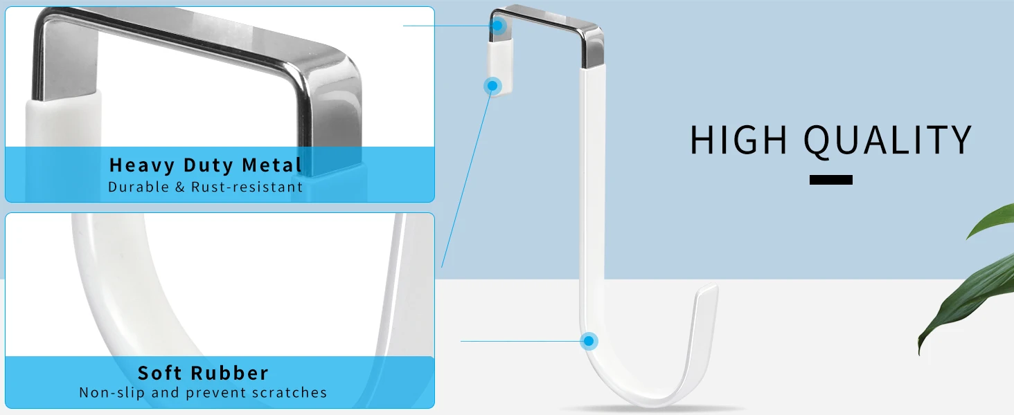 Tür-Aufhänger-Haken mit Gummi-Organizer-Haken für Wohnzimmer, Badezimmer, Schlafzimmer, Küche zum Aufhängen von Kleidung, Handtüchern, Hüten, Mänteln – Detail 2