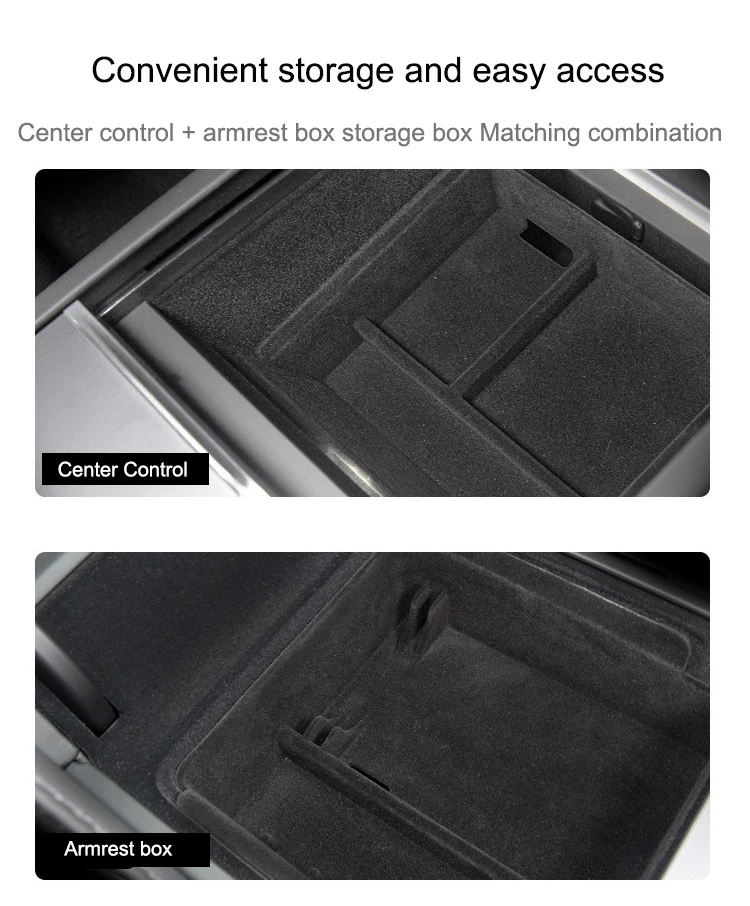 For Tesla Model 3 Highland 2024 Center Console Storage Organized Case Armrest Storage Box Upper&Lower Silicone Anti-slip Mat