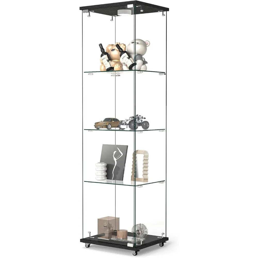 

Glass Display Cabinet, 4-tier Curio Storage Cabinet Glass Display Case Showcase 5mm Tempered Glass Bookshelf With Door For Colle