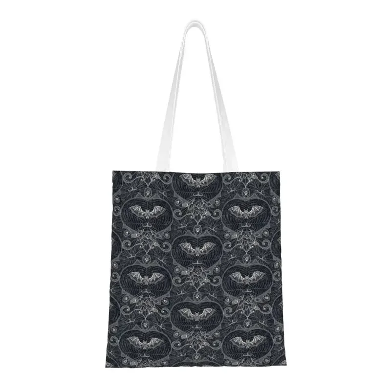 Kawaii Gothic Halloween Web Lace Shopping Tote Bag Recycling Bats Grocery Canvas Shopper Shoulder Bag