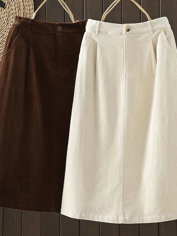 

High-End Retro Corduroy A-Line Skirt Women's plus Size Textured Loose Fit Casual High Waist Midi Skirt Color
