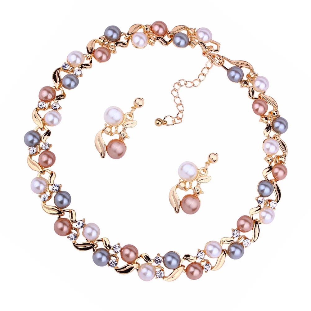 1 مجموعة اللؤلؤ قلادة طقم من الحلقان لوازم المجوهرات العملية اللؤلؤ الملون بريق معدني رائعة ساحرة