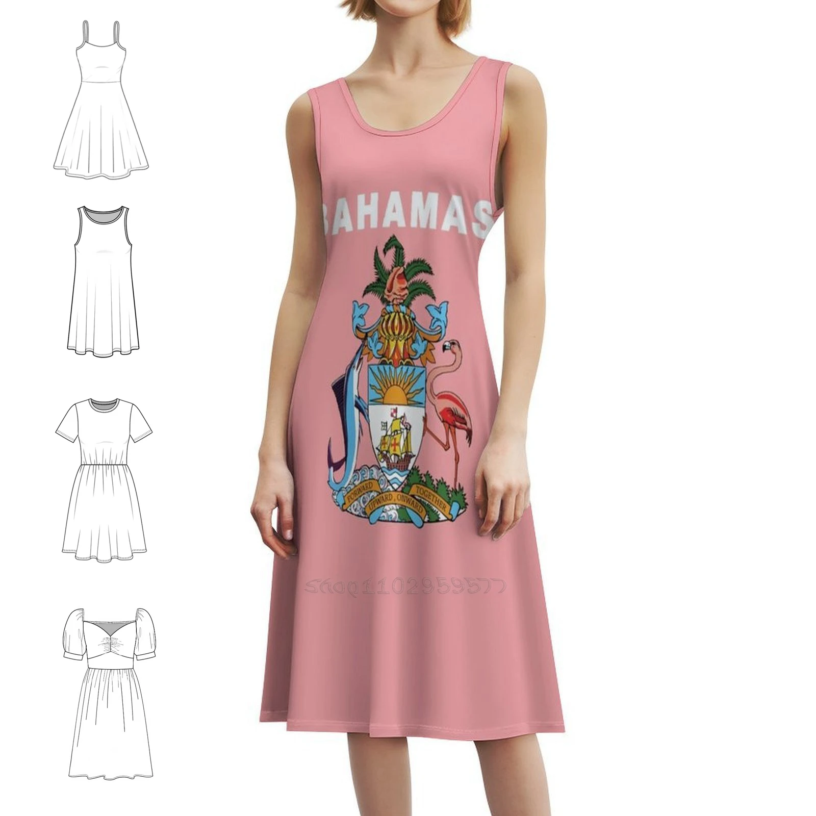 معطف باهاما من الأسلحة تصميم وطني فستان قصير على طراز بريبي للنساء على شكل حرف a فضفاض مناسب فستان يوم غير رسمي علم باهاماس #1